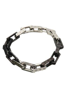 Louis Vuitton Bracelet Monogram Chain Metal Silver Black